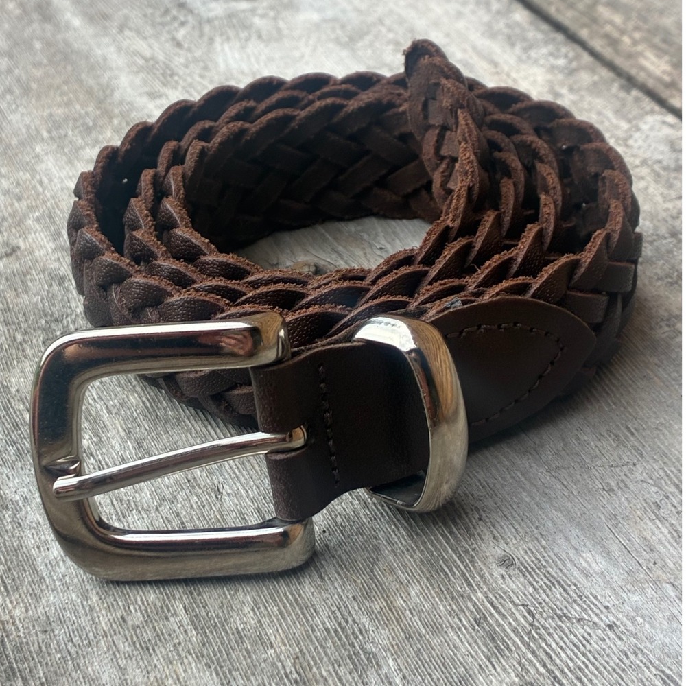 Century Canada Braided Belt Brown Leather SM Woven Silver Buckle Classic